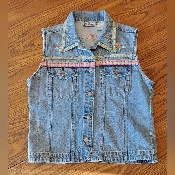bill blass Jackets & Blazers - 1990s Bill Blass Denim Vest with Colorful Embroidery